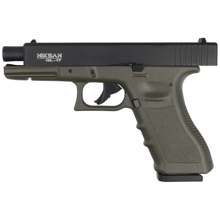 AIrgun Set 66: Niksan Defence NKS GL17 Olive Drab Blow‑Back 4.5 mm Air Pistol, 1400 BBs, 10 CO₂ Cartridges, 100 Targets