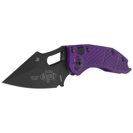 Microtech Stitch-A S/E Knife Tactical Purple Aluminum, Black M390 by Borka Blades and Tony Marfione (169-1PU)