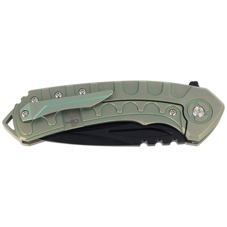 Bestech Buwaya Retro Green Titanium, Black Stonewashed M390 by Kombou Knife (BT2203D)