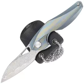 Bestech The Reticulan Neck Knife Blue / Colorful Titanium, Damascus by Elijah Isham (BT1810L)