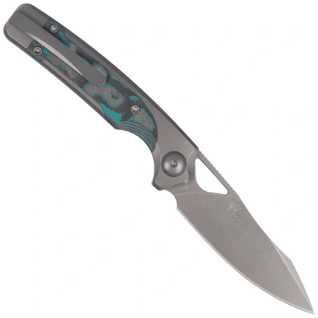 Kizer Ara Knife Gray Titanium / Brittany Blue Camo Carbon, Gray Stonewashed S45VN Jonathan Styles & Paul Munko (Ki3729A2)