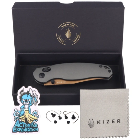Nóż składany Kizer Phoca CC Gray Aluminum, Sunset Metal PVD AEB-L (V3780A2)