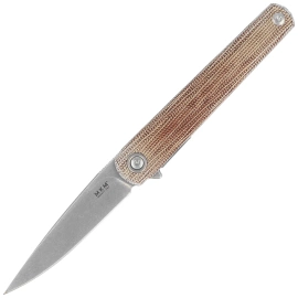 MKM Flame Light Drop Point Knife Natural Canvas Micarta, Stonewashed M390 by Michael Zieba (MK FL01L-NC)