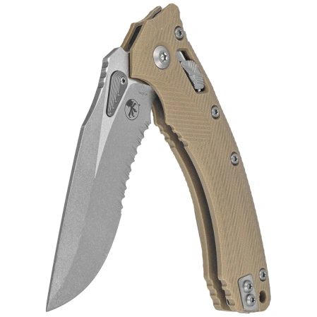 Microtech Amphibian Ram-Lok S/E Knife Fluted Tan G-10, Stonewashed P/S M390MK by Tony Marfione (137RL-11FLGTTA)