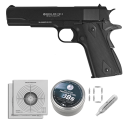 Zestaw pistolet wiatrówka Voltran Ekol ES 1911 Black 4.5 mm - Blow Back, 1400 BBs, 10 kapsuł, tarcze