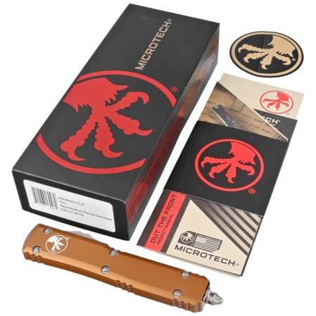 Microtech Ultratech D/E OTF Knife Tan Aluminum, Apocalyptic P/S M390 by Tony Marfione (122-11APTA)