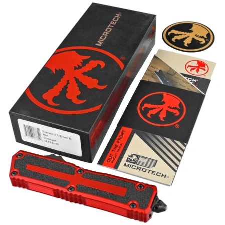 Nóż automatyczny OTF Microtech Scarab II Gen III T/E Red Aluminium, Black M390MK by Tony Marfione (1279-1RD)
