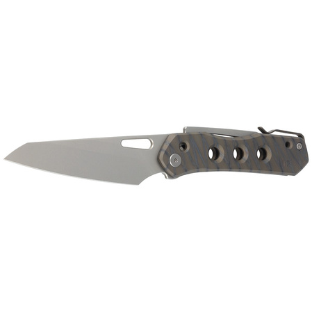 WE Knife Vision R Tiger Stripe Titanium, Silver Bead Blasted CPM 20CV by Snecx Tan knife (WE21031-6)