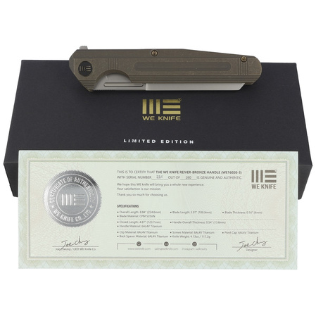 WE Knife Reiver LE No 214/260 Bronze Titanium, Silver Bead Blasted CPM S35VN (WE16020-3)