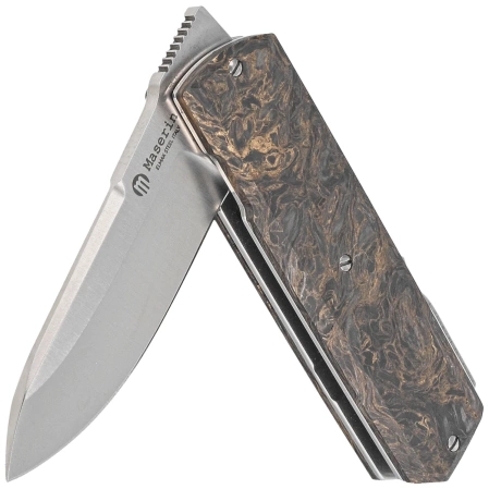 Maserin Silver 410/G Knife Black-Gold Fat Carbon, Satin Elmax by Bruno Bruna