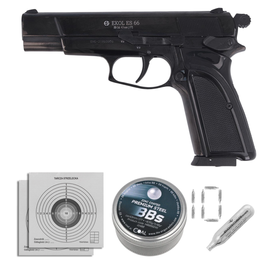 Zestaw pistolet wiatrówka Voltran Ekol ES 66 Black 4.5 mm, 1400 BBs, 10 kapsuł, tarcze