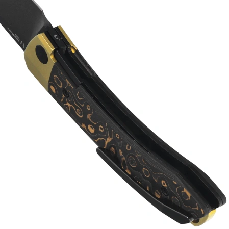 Kizer Mini MoMo Kamo Gold Titanium / Camo Gold Fat Carbon, Polished DLC S90V by Vladimir Legachev (Ki3663A3)
