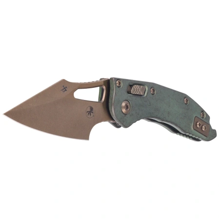 Microtech M-Stitch Ram-Lok S/E Marfione Select Knife Slab Side Antique Green Titanium, Bronze HW, Stonewashed M390MK by Borka Blades and Tony Marfione (169MRL-13MS1)