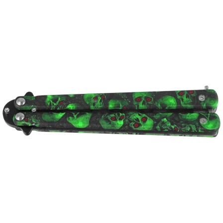 Nóż motylkowy Third Decor Habitat Balisong K3102V Practice Fan Knife Non-Cutting Green Skull 420, Non-Edging Black 420 (TH-K3102V)