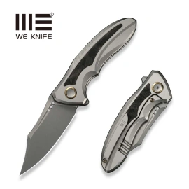 WeKnife Varg Gray Titanium / Black-Yellow Carbon Fiber, Stonewashed MagnaCut (WE25074-2)