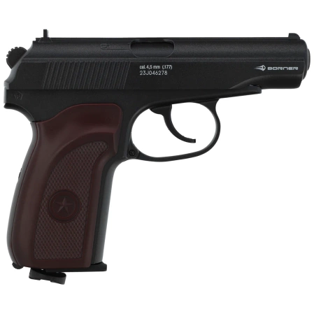 Airgun Set 41: Borner Makarov PM49 Blow Back 4.5 mm CO2 Air Pistol, 1500 BBs, 10 CO₂ Cartridges, 100 Targets