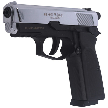 Zestaw wiatrówkowy 20: pistolet Voltran Ekol ES P66C Shiny 4.5 mm, 1500 BBs, 10 kapsuł CO₂, 100 tarcz