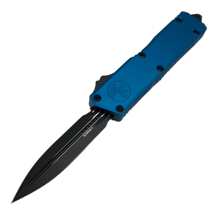 Microtech Scarab II Gen III Executive D/E OTF Knife Blue Aluminium, Black M390MK by Tony Marfione (1175-1BL)