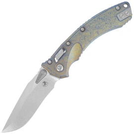 Nóż składany Microtech Amphibian Mini Ram-Lok S/E Marfione Select Galactic Gold Slab Side Titanium, Blue Bksp, Stonewashed M390MK by Tony Marfione (137MRL-10MS15)