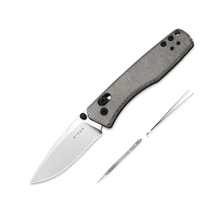 Kizer Aegis Knife Black Norplex UltreX Micarta, Satin AEB-L by Azo (V3774A1)