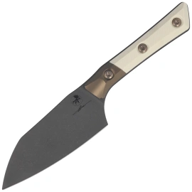 Microtech Santoku 6'' Kitchen Knife Titanium Bolster/Ivory G10, Black DLC M390MK (3300B-1DLCIVS)