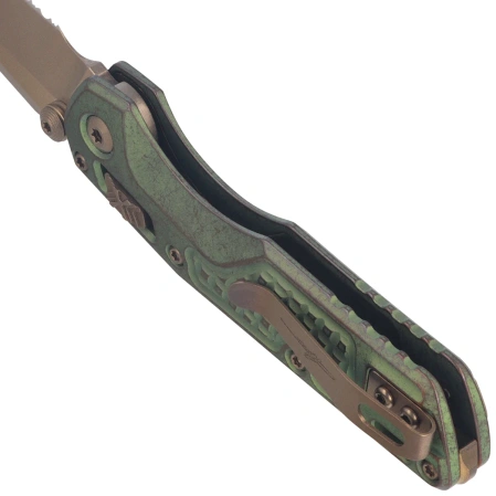 Nóż składany Microtech MSI Ram-Lok Mini S/E Marfione Select Frag Antique Green Titanium, Bronze HW, Bronze F/S M390MK by Tony Marfione (210M-15FRMS2)