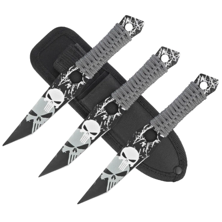 Martinez Albainox Gray Strung Knife, Black/3D Skull Design 3Cr13MoV (32548)
