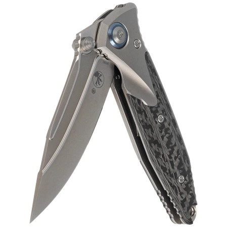 Microtech Socom Bravo Mini S/E Knife Titanium / Carbon Fiber, Blue HW, Bead Blasted M390 by Tony Marfione knife (260M-7CFTI)