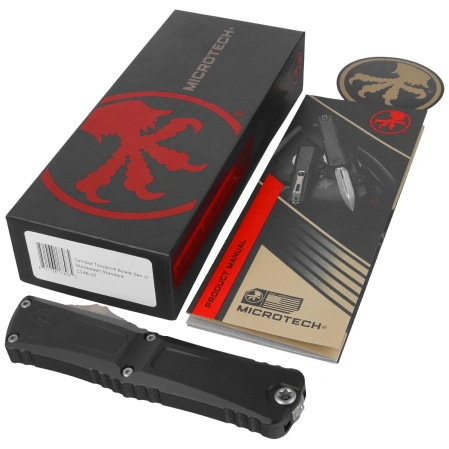 Microtech Combat Troodon Gen III Bowie OTF Knife Black Aluminum, Stonewashed M390MK by Tony Marfione (1146-10)