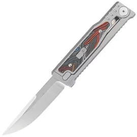 Reate EXO-M Gravity Drop Point Knife Bead Blasted Titanium/Damascus MultiColor G10, Satin Elmax