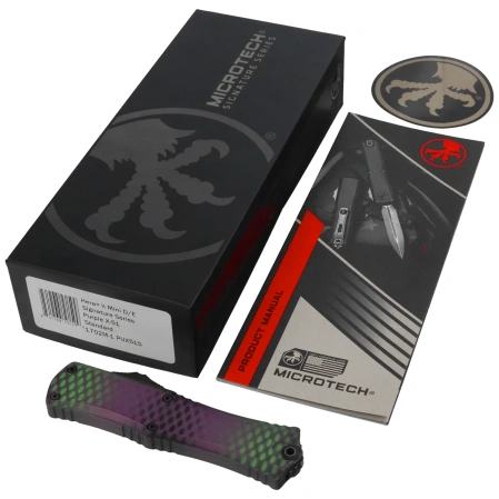 Nóż automatyczny OTF Microtech Hera II Mini D/E Signature Purple Alien X-51 Aluminium, Black M390MK by Tony and Sean Marfione (1702M-1PUX51S)