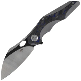 Bestech Nogard Grey Titanium/Black Blue Marbled Carbon Fiber, Satin/Black Stonewashed M390 by Kombou Knife (BT2105A)