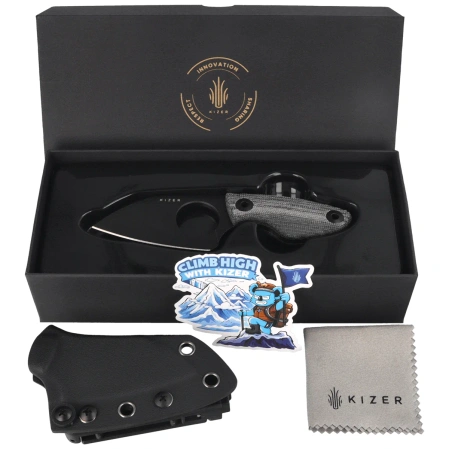 Kizer Nightjar Knife Black Norplex UltreX Micarta, Black PVD / Stonewashed AUS-10 by Vincent Rizzo (1114A1)