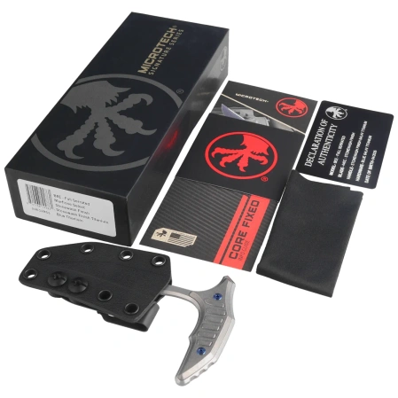 Microtech Bee Marfione Select Knife Gray Titanium, Blue Titanium HW, Stonewashed F/S 440C by Bastinelli (218-12MS3)