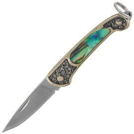 Third Decor Habitat Miniature Knife Brass/Abalone, Mirror Polished 420 (N89-7)