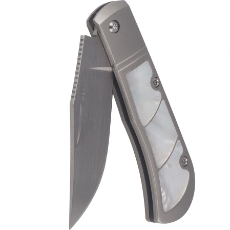 Kizer Trestle Knife Silver Titanium / Mother of Pearl, Hand Brushed S45VN by Azo (Ki3761A3)