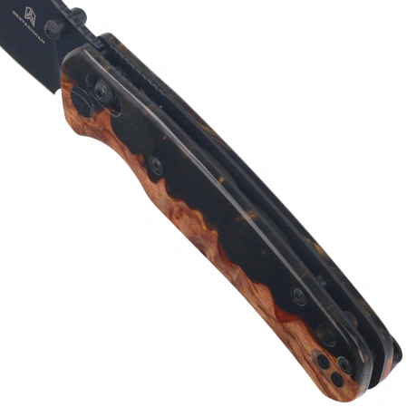 Bestechman Cicada's Wing Knife Wood / Black-Gold Resin, Black PVD 10Cr15MoV (BMK06-W-6)