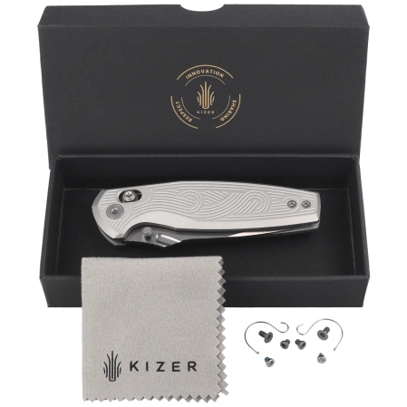 Nóż składany Kizer Khamsin Silver Aluminium, Satin Nitro-V by Maksim Epifantsev (V3791A3)