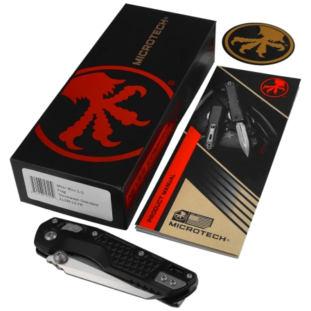 Microtech MSI Mini S/E Knife Frag Black Aluminum, Stonewashed M390MK by Tony Marfione (210M-10FR)
