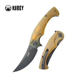 Kubey Scimitar KU173H Knife Bead Blasted Ultem, Black Stonewashed 14C28N