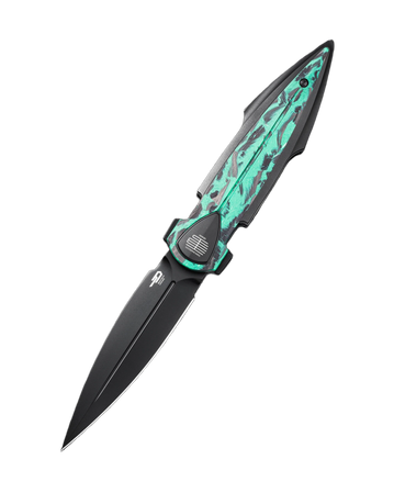 Bestech Ika Dagger Knife Black Titanium / GITD Marble Carbon Fiber, Black PVD M390 by Tashi Bharucha (BT2602D)