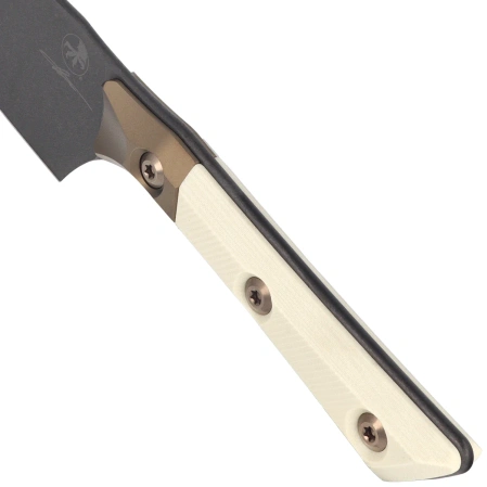 Microtech Santoku 6'' Kitchen Knife Titanium Bolster/Ivory G10, Black DLC M390MK (3300B-1DLCIVS)