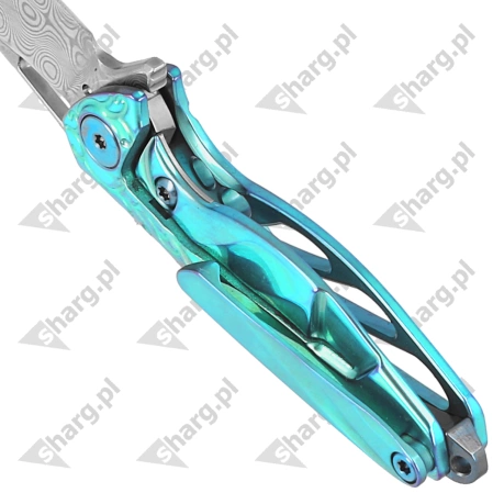 Nóż składany RikeKnife Mini Hummingbird Green Titanium, Rose Damascus by Richard Wu (RK-MINI-G)