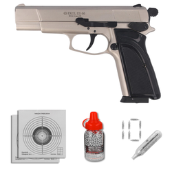Zestaw pistolet wiatrówka Voltran Ekol ES 66 Satin 4.5 mm, 1500 BBs, 10 kapsuł, tarcze