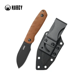 Kubey Microburst Knife Brown Micarta, Blackwashed 14C28N by K.C. Spiron (KU455D)
