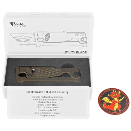 Reate EXO-U V2 Utility Knife Bronze Diamond Pattern Aluminum, Stainless Steel