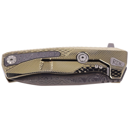 LionSteel ROK Knife Gold Titanium, Chad Nichols Scrambled Damascus (ROK DD GL)