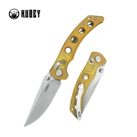 Kubey Hound Knife Yellow Ultem, Stonewashed 14C28N by Maksim Tkachuk (KU172F)