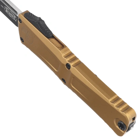 Microtech Combat Troodon Gen III S/E OTF Knife Tan Aluminum, Black M390MK by Tony Marfione (1143-1TA)