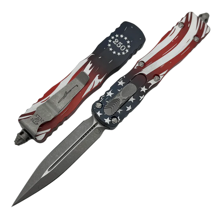 Nóż automatyczny OTF Microtech Dirac D/E Signature 250th Anniversary 4th of July Aluminium, Apocalyptic M390MK by Tony Marfione (225-10APS-4J250)